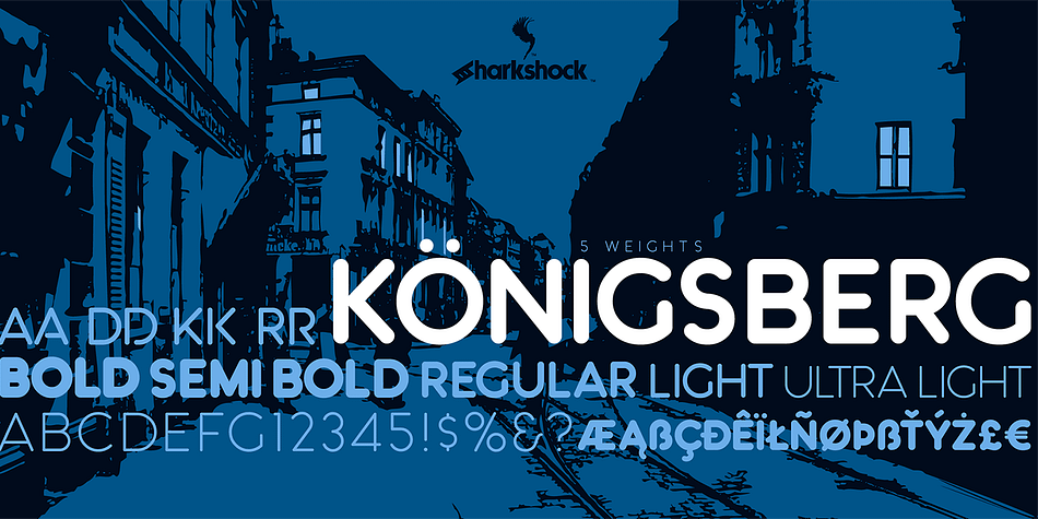 Königsberg is a fun and clean display font with 5 different weights for many different uses.