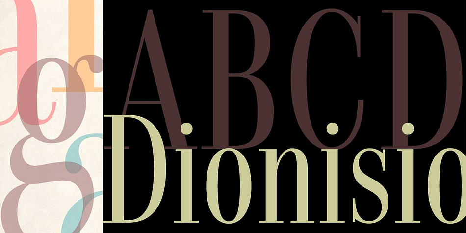 Displaying the beauty and characteristics of the Dionisio font family.