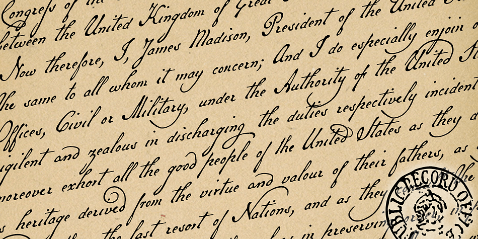 Military Scribe is modeled after the compact, utilitarian script on the mid- to late-1770s muster rolls of the Tenth of Foot.