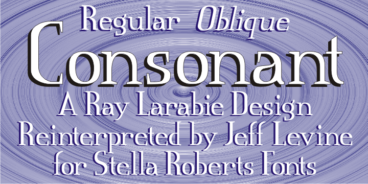This imaginative and unusual serif text face was developed by Jeff Levine from an old Ray Larabie design.