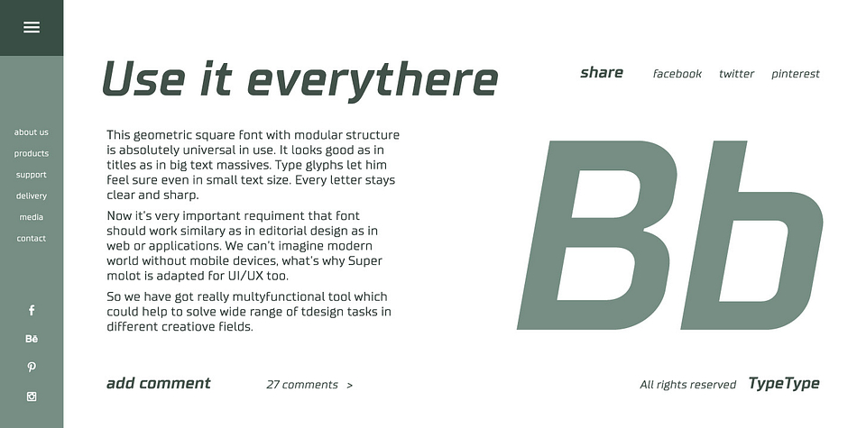 Supermolot font family has 10 fonts and support for multiple languages.