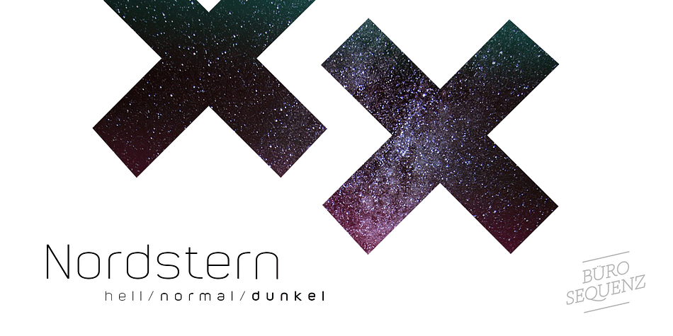 Nordstern is a geometrically constructed linear sans serif typeface with three weights.