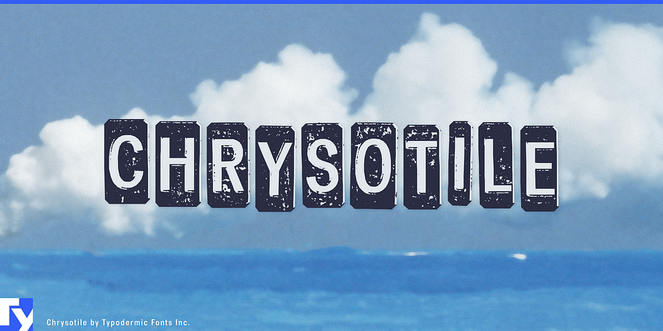 Chrysotile is a typeface made from austere block lettering on rusty metal tiles.