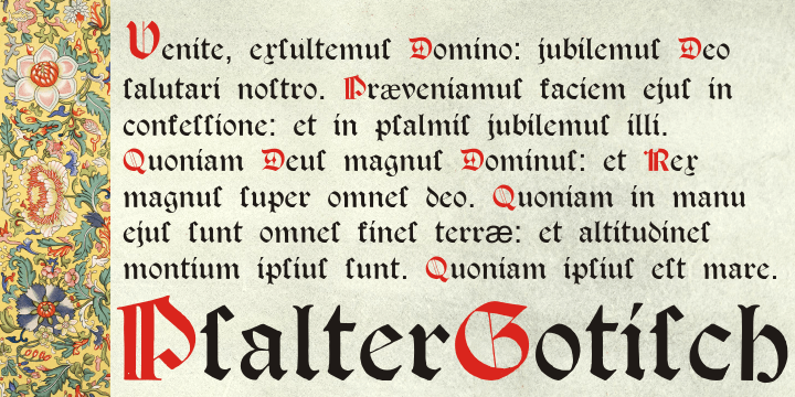 Displaying the beauty and characteristics of the PsalterGotisch font family.