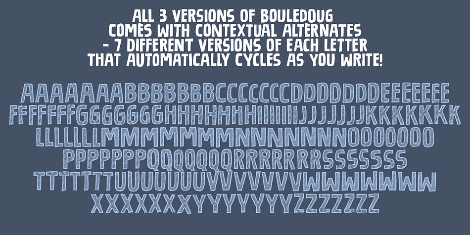 Comes with contextual alternates that cycles through 7 different versions of each letter AS you type!