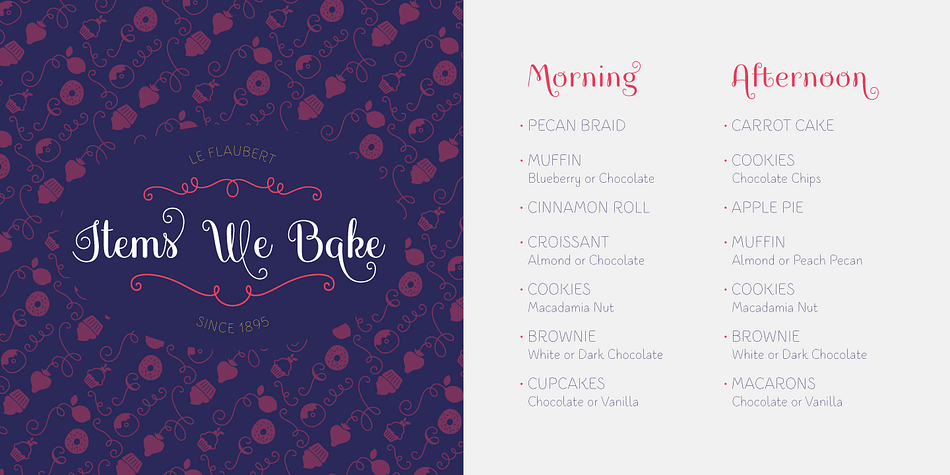 Culinary font family example.