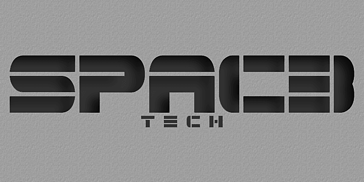 Spac3 tech font family sample image.