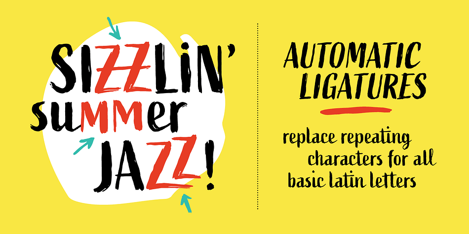 Automatic ligatures replace repeating characters for all basic latin letters (both upper and lowercase) for a more genuine look.