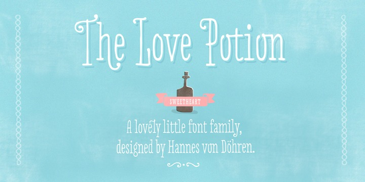 Displaying the beauty and characteristics of the Love Potion font family.