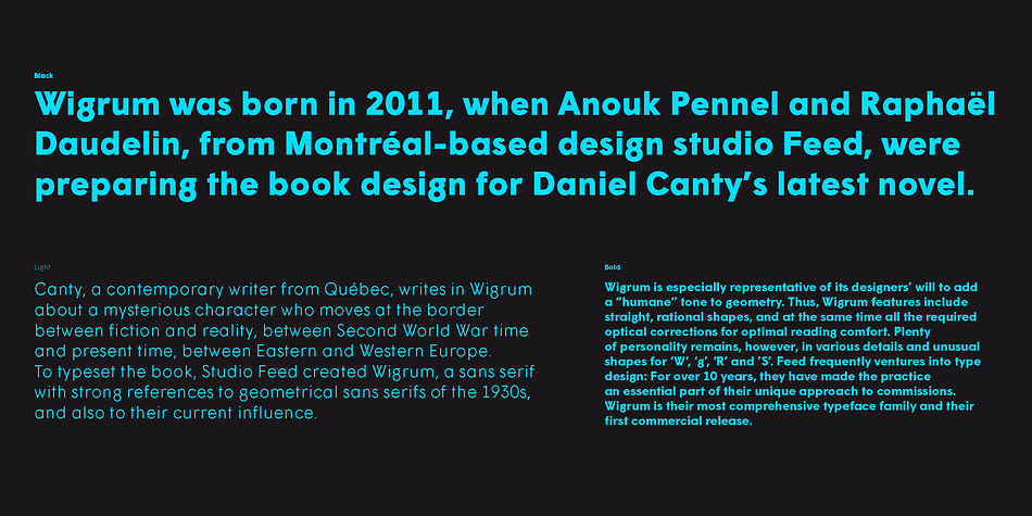 Highlighting the Wigrum font family.