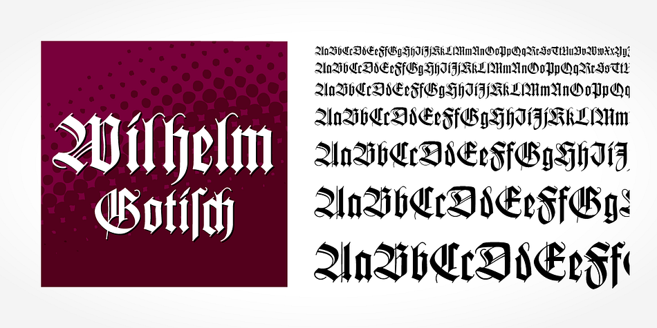 Wilhelm Gotisch Pro is a classic blackletter font of its epoch which inspires you to create vintage-looking designs with ease.