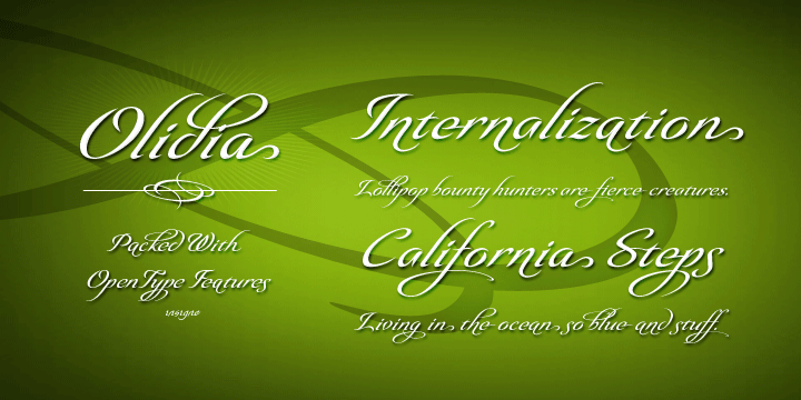 Olidia is a script with tall sweeping ascenders packed with alternates and ligatures.