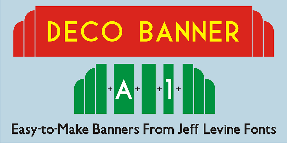 Deco Banner JNL is composed of reverse lettering on a black background with Art Deco end caps.