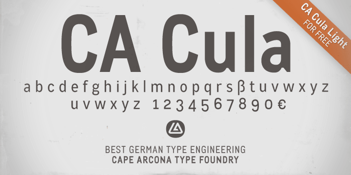 CA Cula is standing in the tradition of cool tempered sans serif typefaces like DIN.