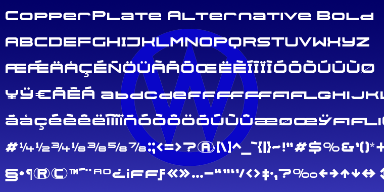 Copperplate Alt font family example.