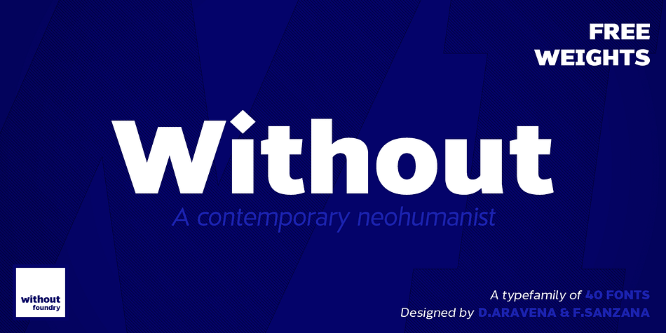 Without Sans is a new geometric sans serif family comprising 10 weights plus matching italics and an alt family.