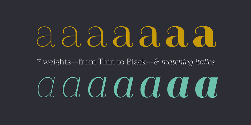 This font of thin serifs and soft finishes also includes italics, strengthening the concept of its design.
