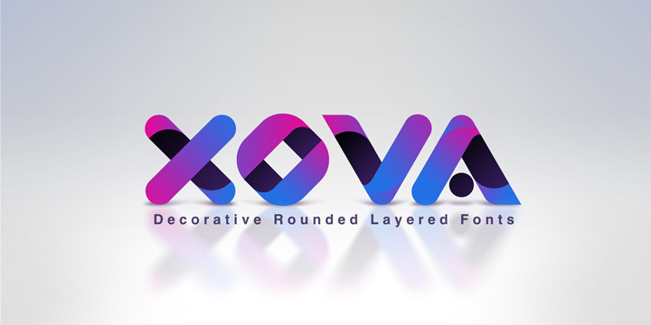 XOVA base, color one, color two, color three and color four, is a 5 font system that can be layered in different ways to create a infinite title effects used commonly in poster and 3D logo design.