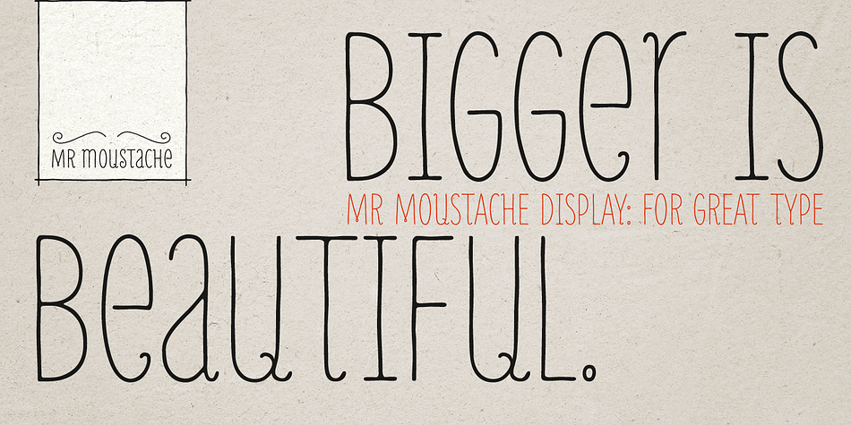 Mr Moustache offers OpenType features, including contextual alternates and stylistic sets.