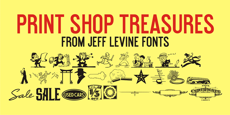 Print Shop Treasures JNL is another fun collection of nostalgic cartoons, stock cuts, corner pieces, embellishments, sales helpers and miscellany; all carefully re-drawn from examples of vintage letterpress pieces.