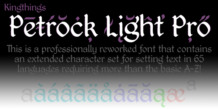 Displaying the beauty and characteristics of the Kingthings Petrock Pro font family.