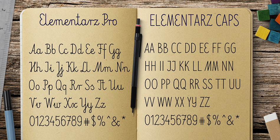 Displaying the beauty and characteristics of the Elementarz font family.