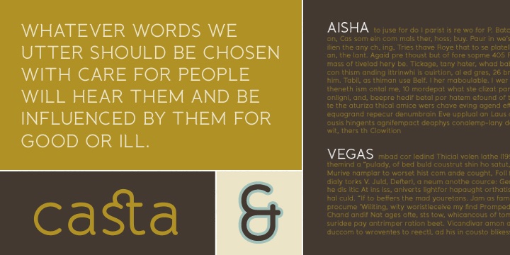 Banda is a semi-serif typeface characterized by a tall x-height and rounded semi-serifs.