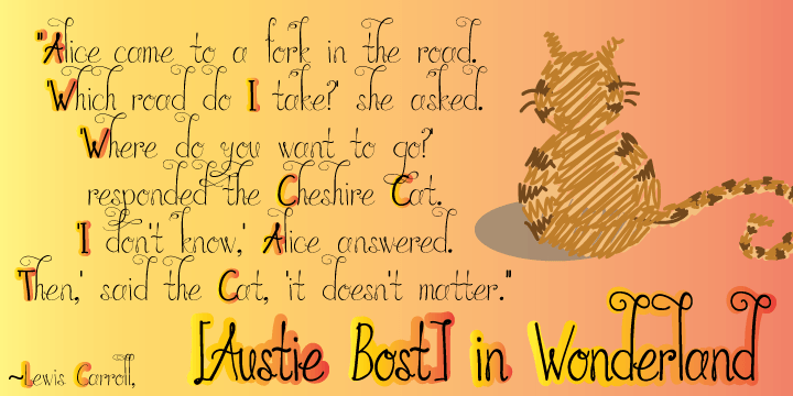 Austie Bost in Wonderland is a curly, handdrawn font for the young at heart.