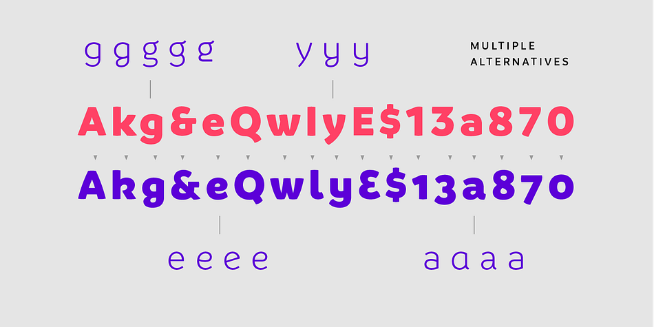 European accents, old style numbers and multiple alternates are also included.