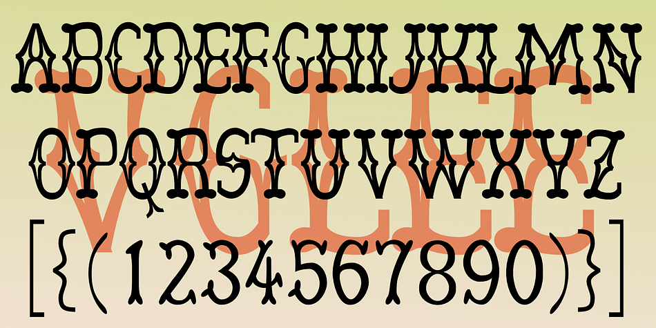 With its split serifs, Vglee looks like it could be a copy of an “Old West” font but it is not.