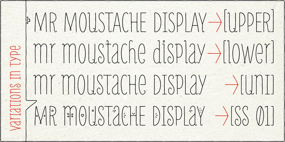 Mr Moustache is accompanied by frames, ornaments and dingbats in regular and solid, that can be layered for multicolored effects, providing endless design-possibilities.