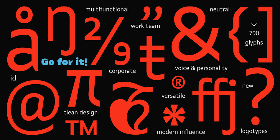 Its clean forms and x-height make it a very competent face for both short identifiers and long text bodies, ideal for display use where legibility and personality must match new design needs within a company.