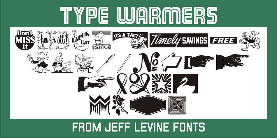 The name Type Warmers JNL traces its lineage to small catalog booklets issued by Indianapolis’ Cobb Shinn for his line of letterpress cuts; of which a few can be found included within this typeface.