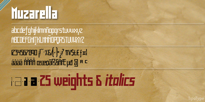 Displaying the beauty and characteristics of the Muzarela font family.