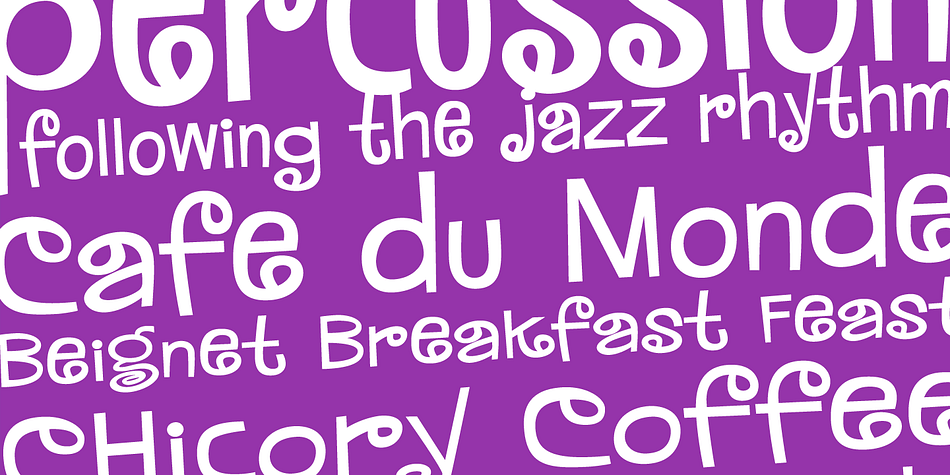 From there, this lively typeface was fleshed out to a full character set and expanded to a family of 5 widths: Extra Narrow, Narrow, Regular, Wide, and Extra Wide to fit a variety of funktastic needs.