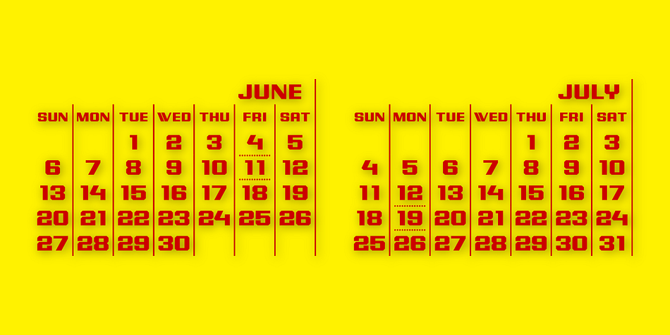 Highlighting the Calendar Font font family.