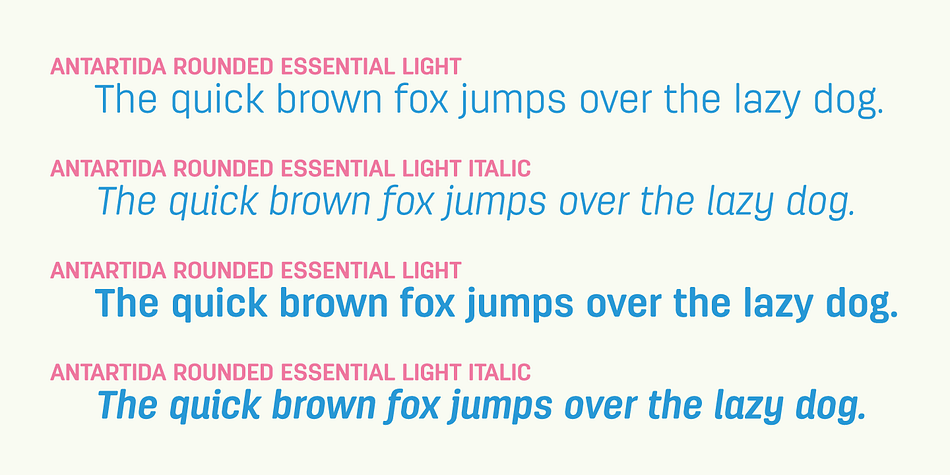 Antartida Rounded Essential font family example.