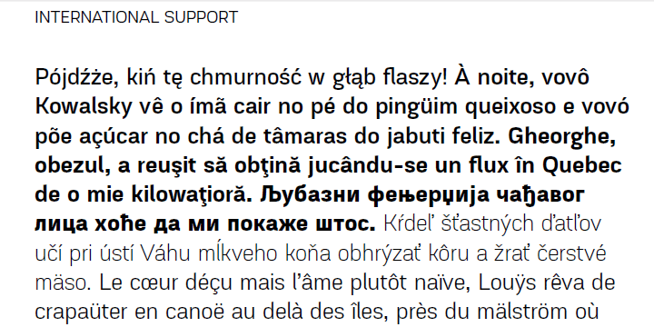 Akzentica 4F has extensive Latin language support and supports the languages Cyrillic and  more (173).