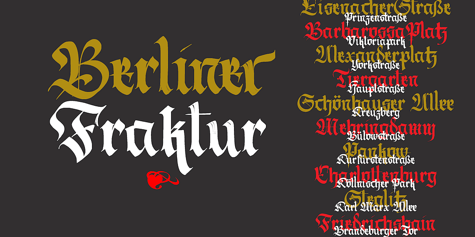 Berliner Fraktur font family example.