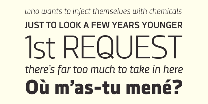 Decima Nova is released as OpenType single master with a Western CP1252 character set.
