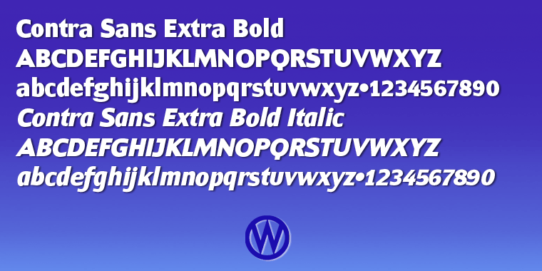 Contra Sans font family example.