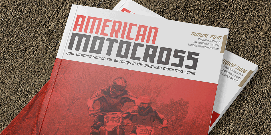 It embodies the hardcore motocross rigidity from the limited inspiration of the original logotype and expands to include a full and expansive glyph set, and a comprehensive range of widths and weights, creating a straightforward, uncompromising collection of typefaces that lend a solid foundation and a broad range of expression for designers.