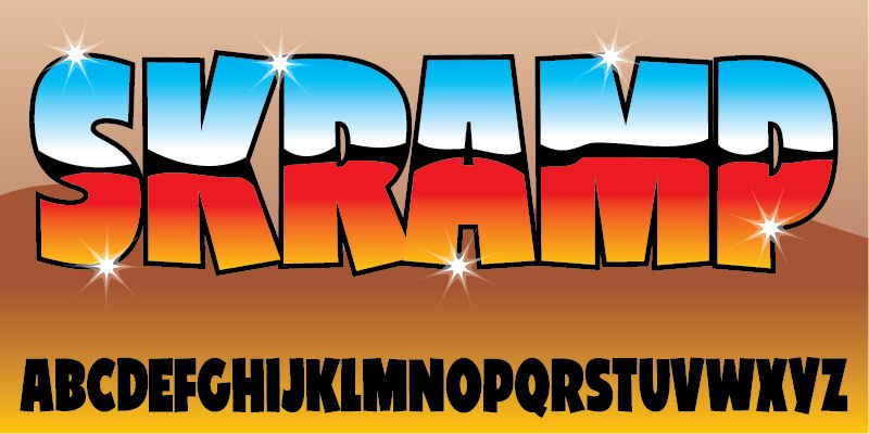 Displaying the beauty and characteristics of the Skramp font family.