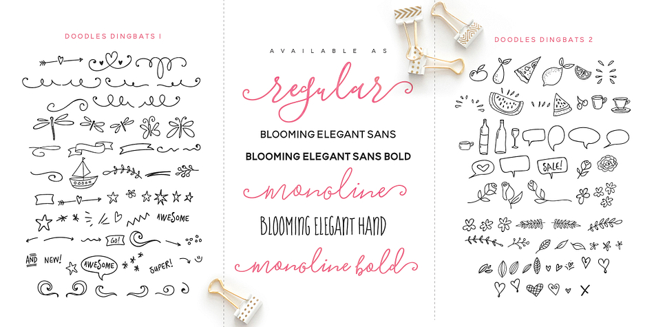Displaying the beauty and characteristics of the Blooming Elegant font family.