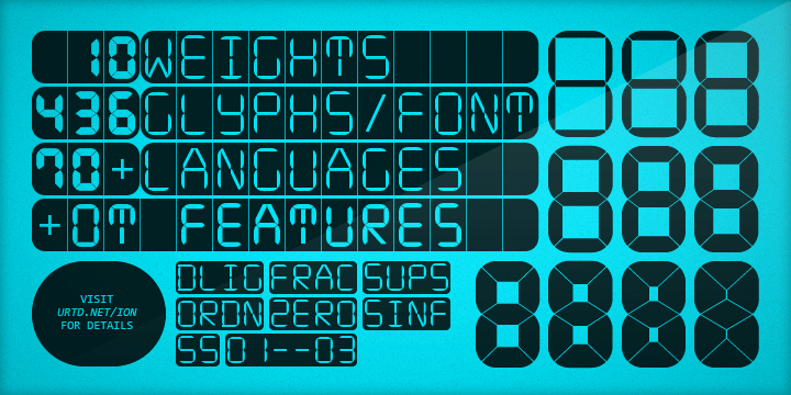 The glyphs are based on the classic 7-segment display.