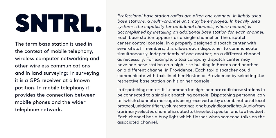 Santral font family sample image.