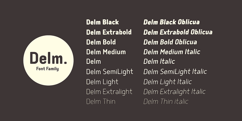 Emphasizing the favorited Delm font family.