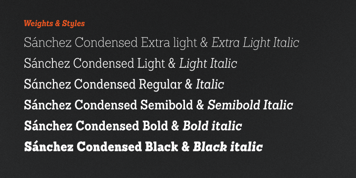 Emphasizing the popular Sanchez Condensed font family.