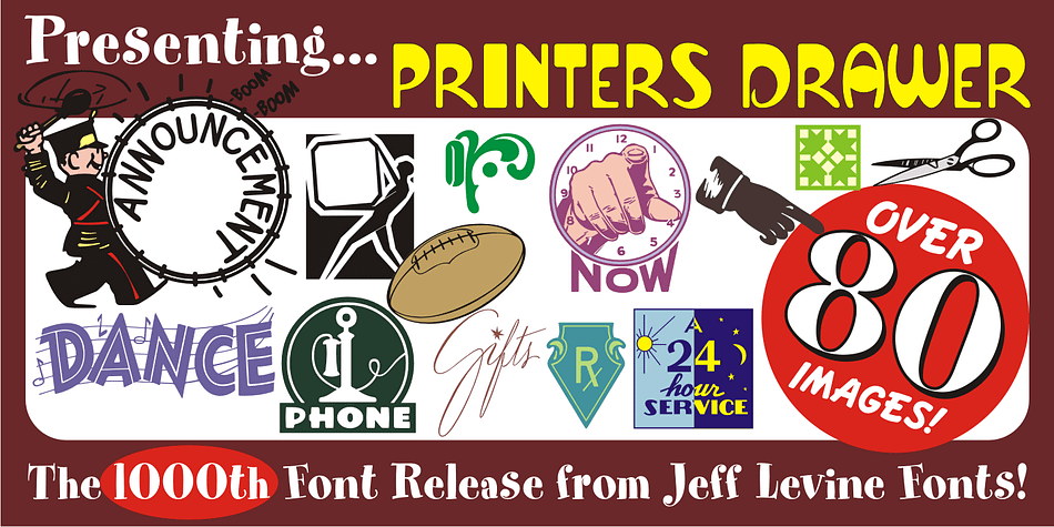 Printers Drawer JNL continues building on a library of letterpress illustrations, cartoons, ad builders, Art Deco ad panels, ornaments, embellishments, and general miscellany.