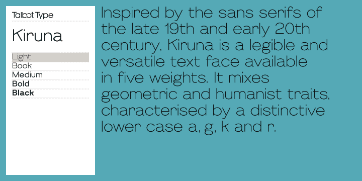 Displaying the beauty and characteristics of the Kiruna font family.